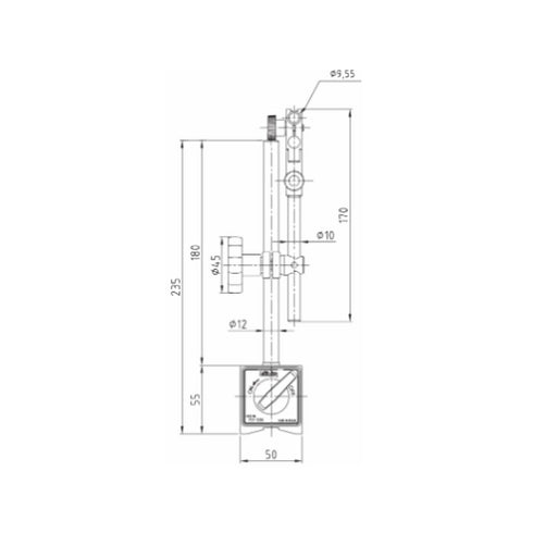 Magnetic Stand with Fine Adjustment, MITUTOYO Dimensions